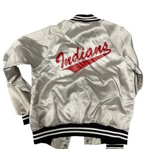 Vintage Retro Silver Shiny Bomber Puffer “Indians” “Tony” Jacket Sz S Hartwell